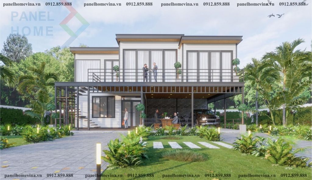 Mẫu nhà khung thép 2 tầng với thiết kế hiện đại và tiết kiệm chi phí