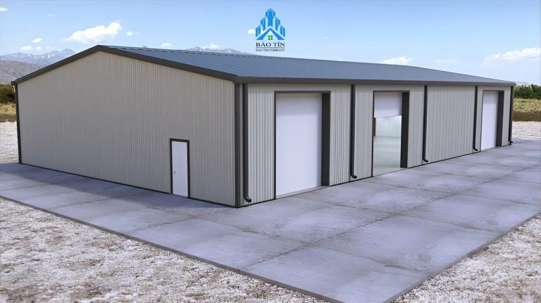 Nhà xưởng 200m2 mái nghiêng giúp thoát nước hiệu quả, hạn chế ẩm mốc