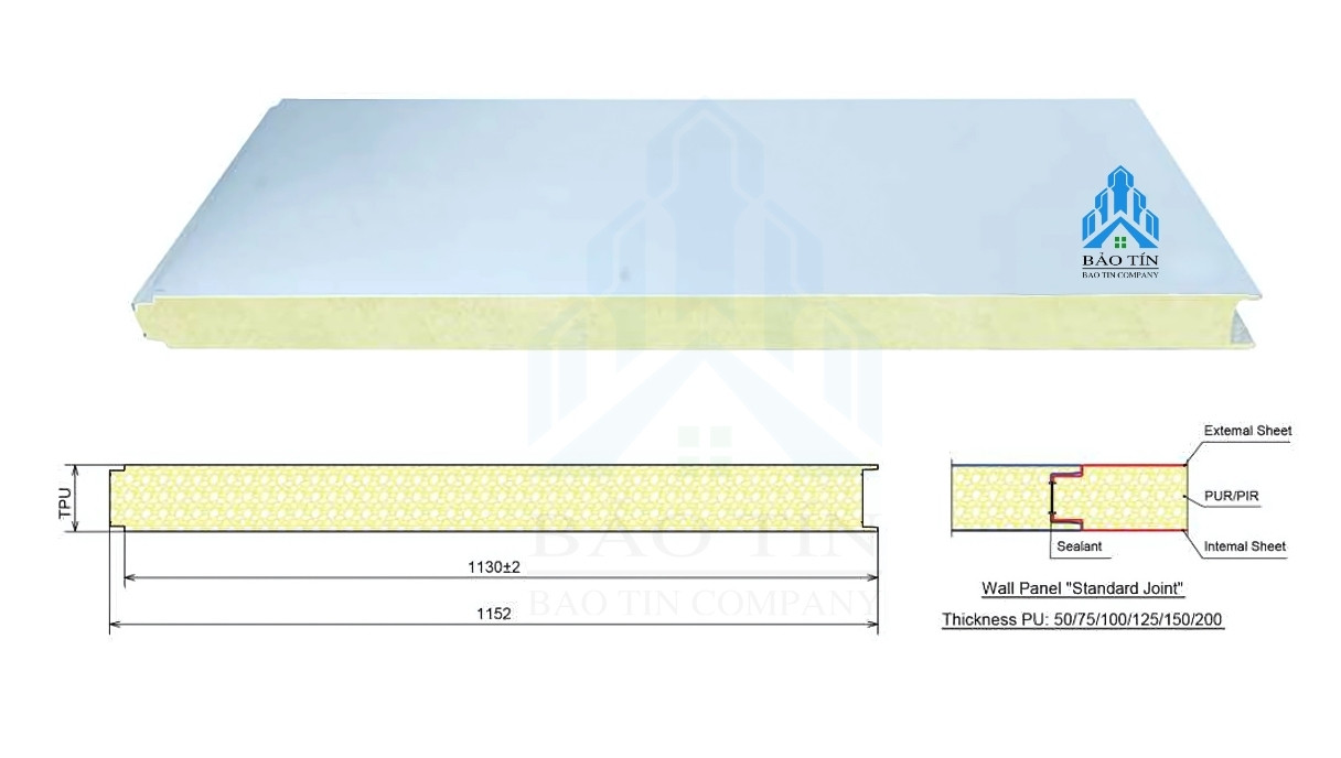 Cấu tạo tấm panel cách nhiệt tại Quảng Ninh gồm 3 lớp tôn và lõi cách nhiệt EPS, PU hoặc bông khoáng